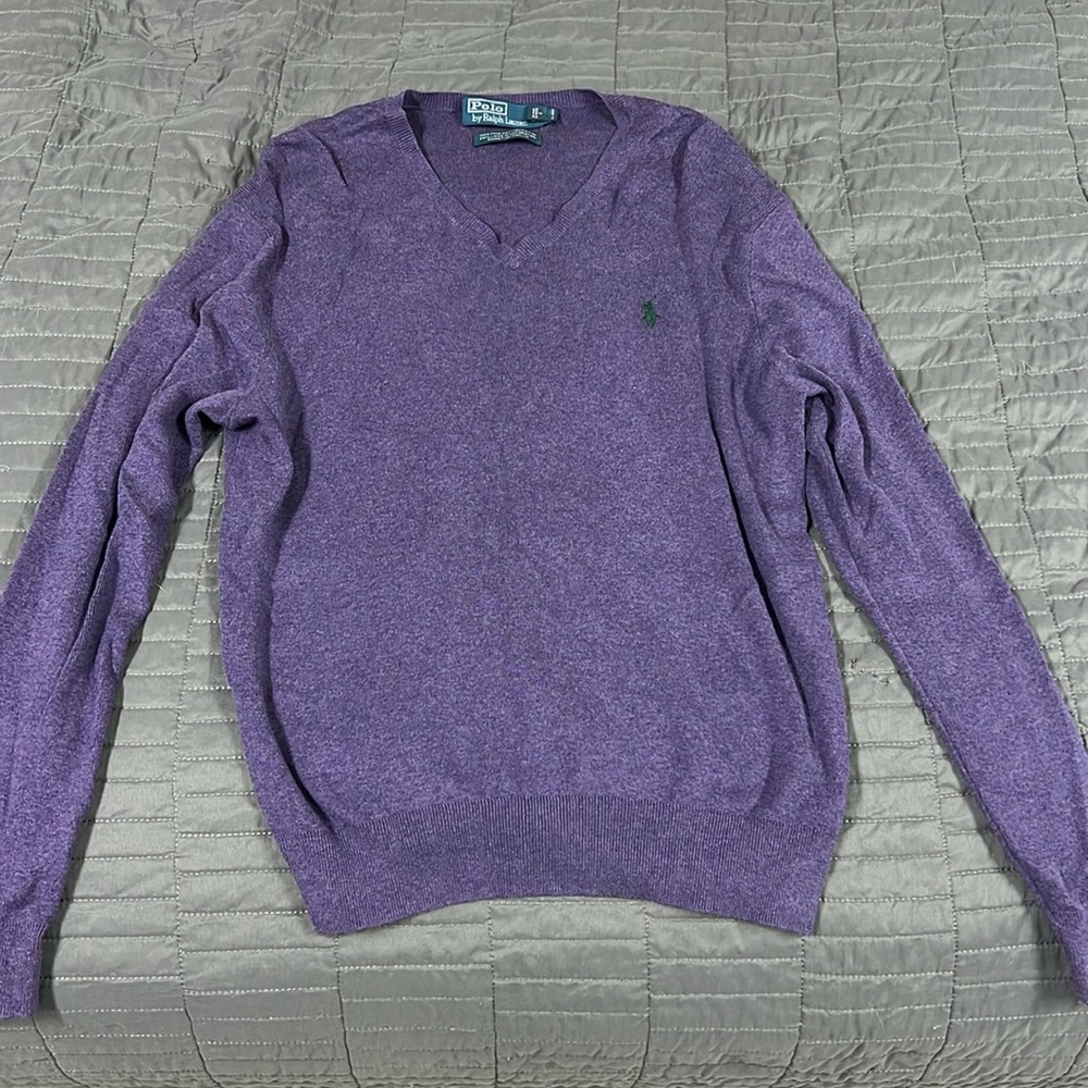Purple V neck Polo Sweater 100% Pima cotton